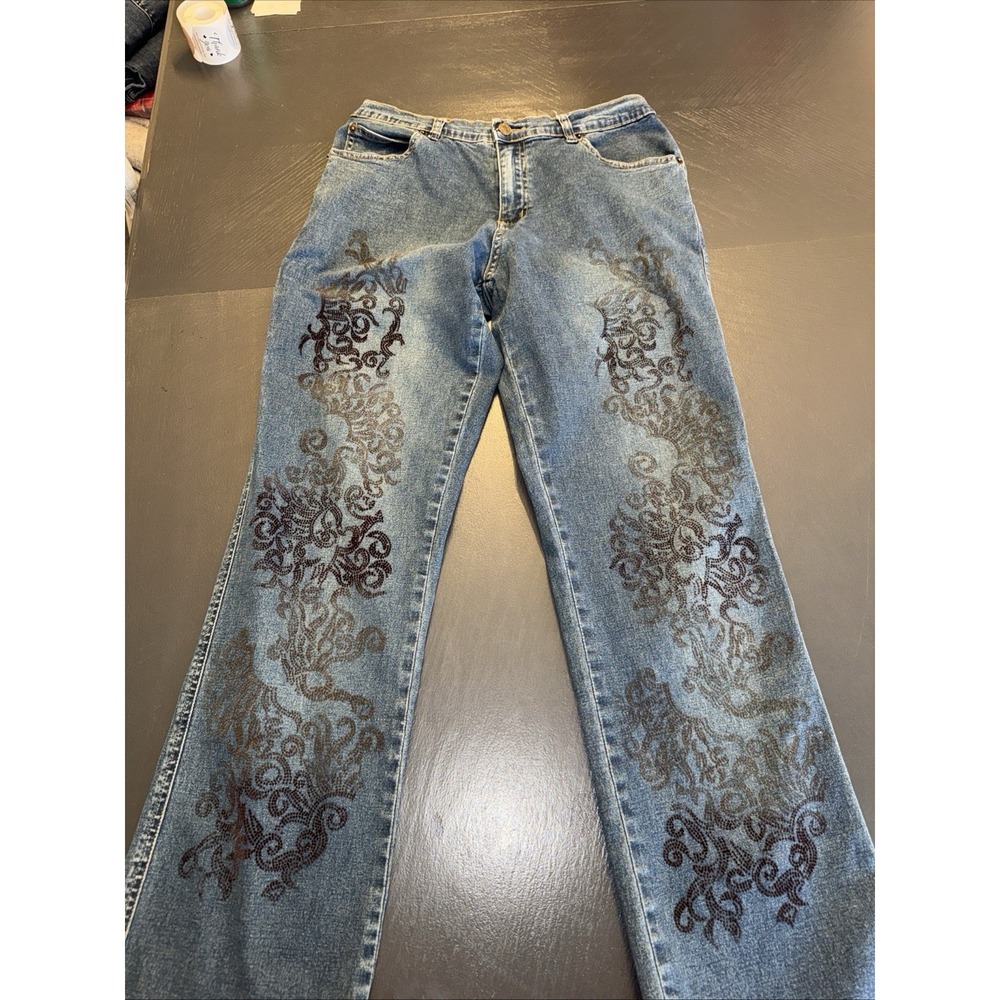 Vintage Baccini Victorian Charm Jeans w Velvet Embellishment Y2K Trendy